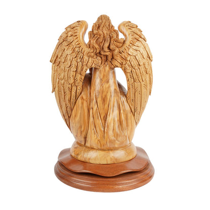 Hand-carved nativity scene with angel – olive wood sculpture from Bethlehem (30 cm)