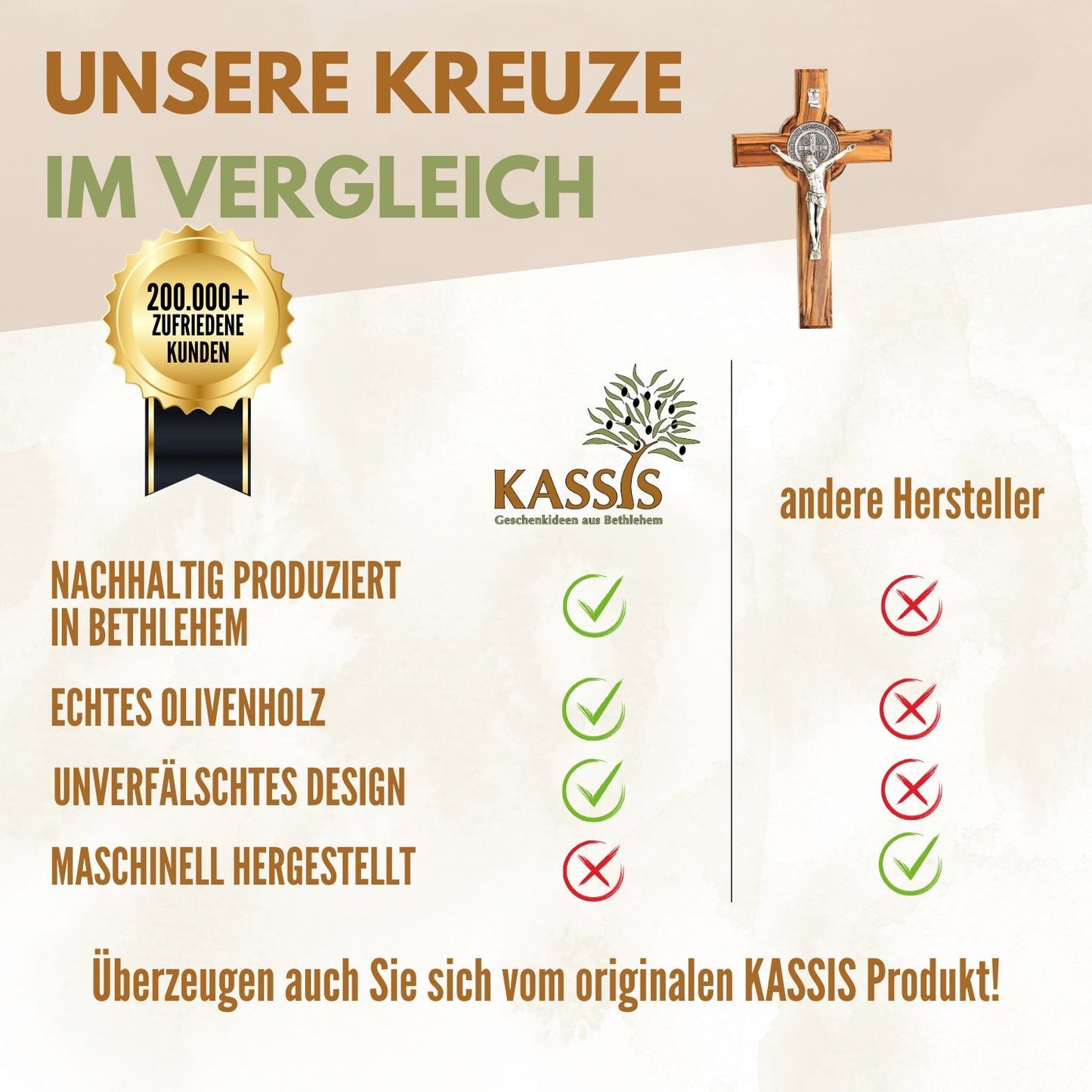 St. Benedikt Kreuz aus Olivenholz | Schutzkreuz als Wandkreuz & Geschenk zur Taufe, Kommunion oder Firmung