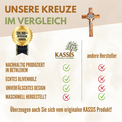 St. Benedikt Kreuz aus Olivenholz | Schutzkreuz als Wandkreuz & Geschenk zur Taufe, Kommunion oder Firmung