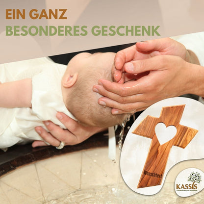 Olive wood wall cross with heart